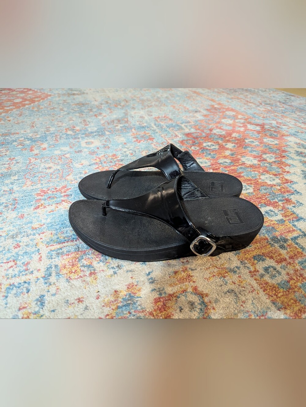 FitFlop Sandals The Skinny Women's 11 Black Patent Leather Adjustable Buckle